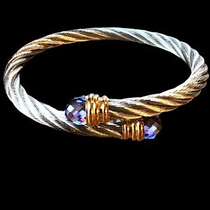 Designer T&T Stainless steel twist cable bracelet silver gold tone purpl…